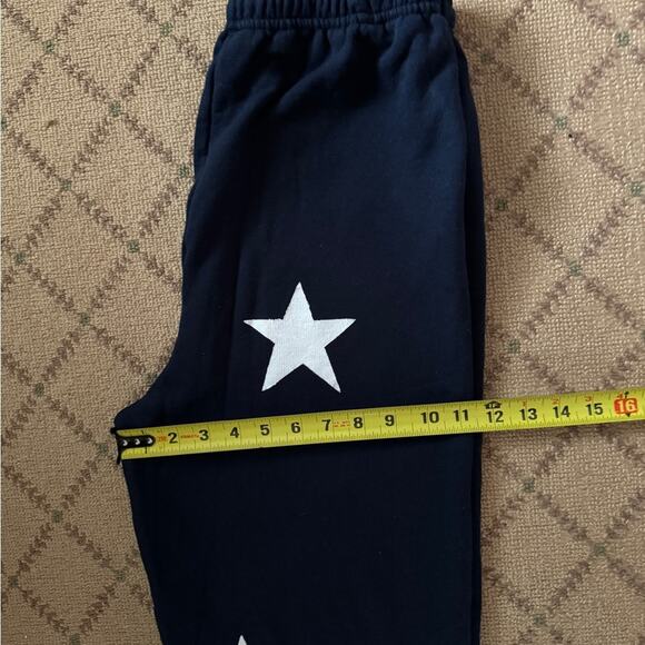 Gildan heavy blend navy sweatpants drawstring waist & white applique stars M - Picture 6 of 7